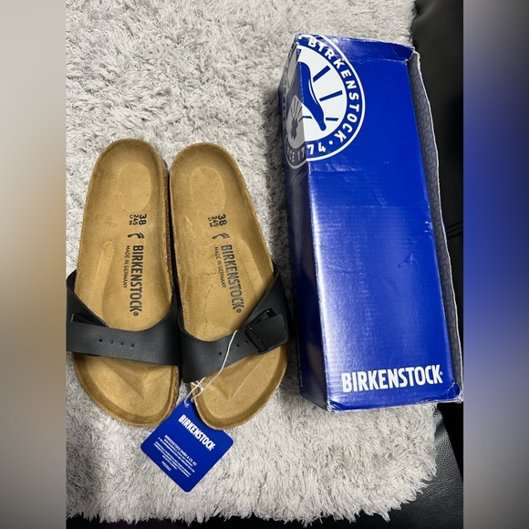 Birkenstock Madrid Birko-Flor Black Leather Slide Sandals Women's 38 / US 7 Shoe - Picture 8 of 10